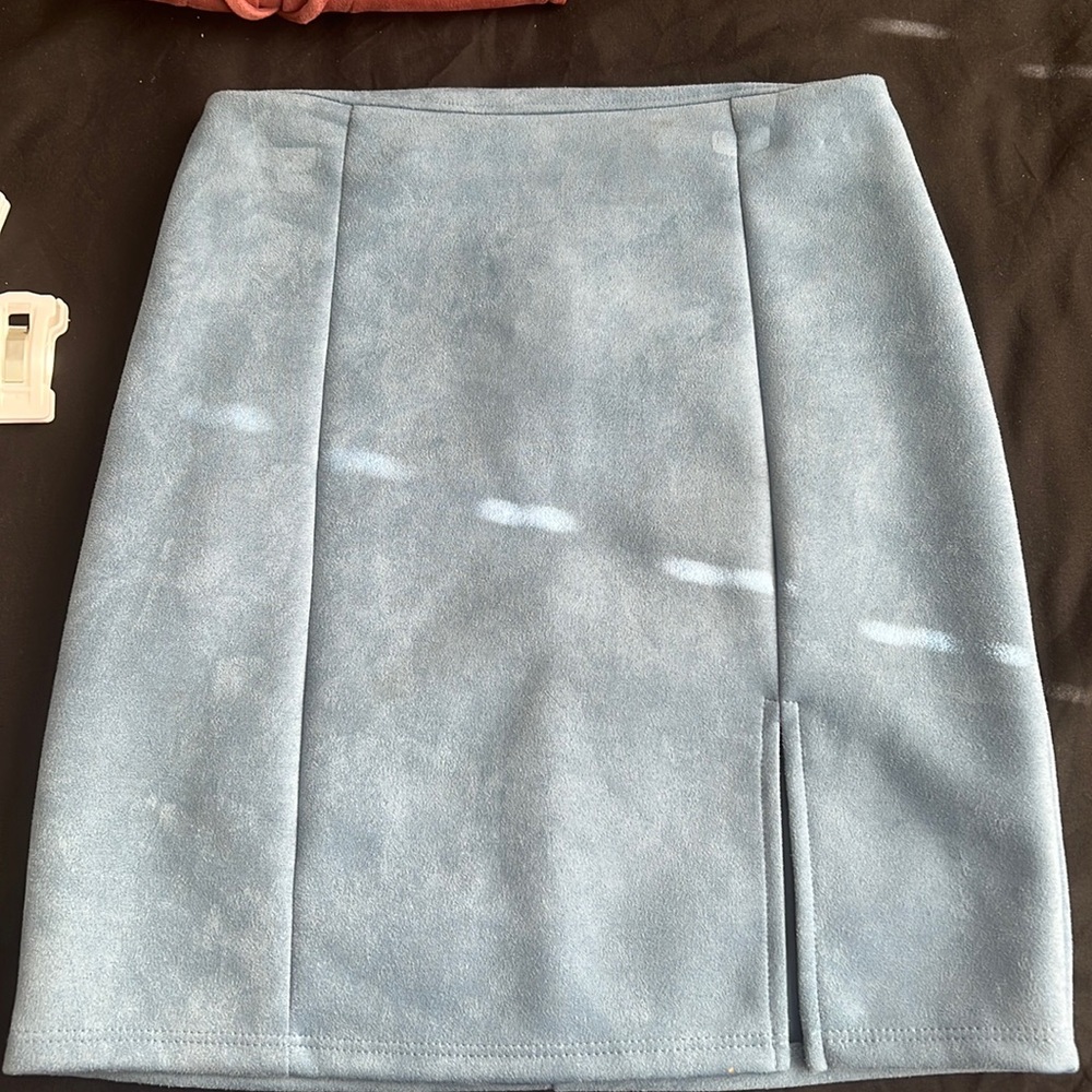Dusty Blue Velvet Skirt With Back Zipper